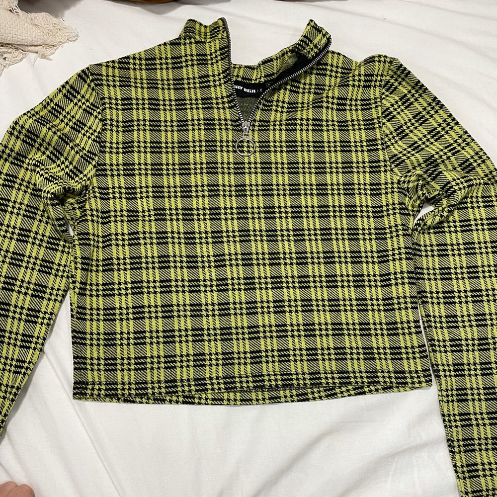 TALLY WEIJL neon plaid cropped top